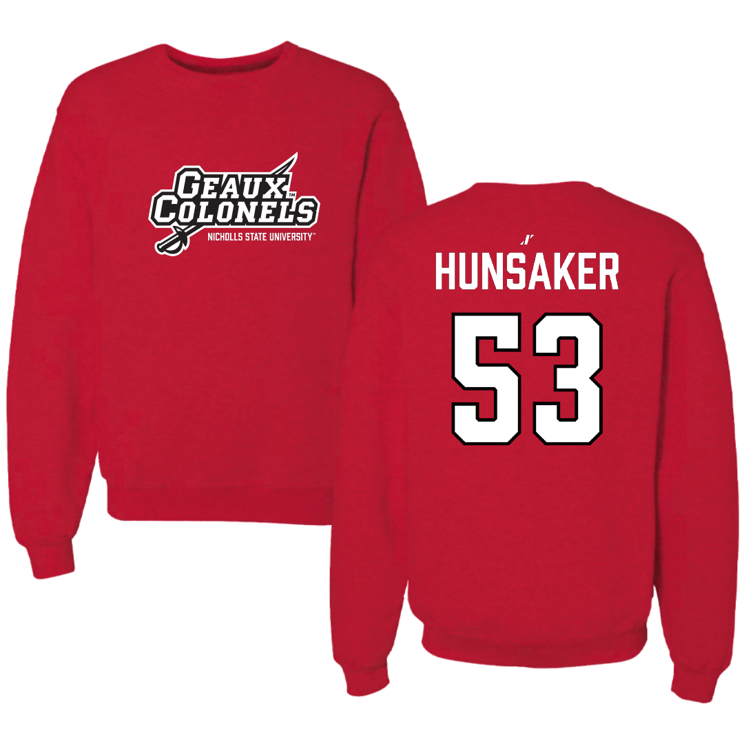 Nicholls State University Baseball Red General Crewneck - #53 Payton Hunsaker