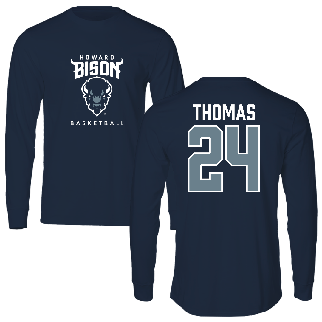 Howard University Basketball Navy Performance Long Sleeve - #24 Zennia Thomas
