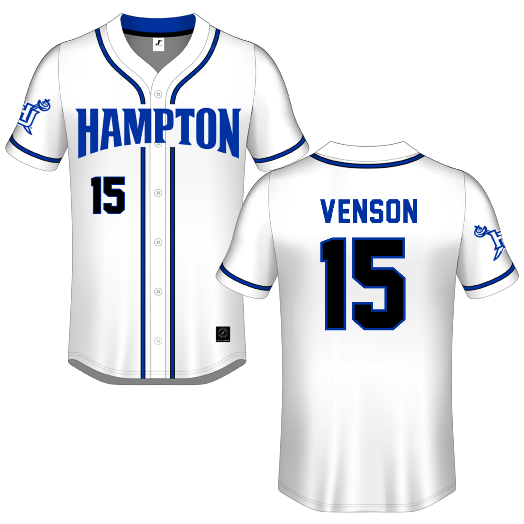 Hampton University White Button-Down Jersey - #15 Jasmine Venson