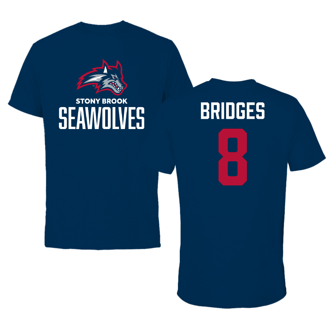 Stony Brook University Baseball Navy Performance Tee - #8 Reilly Bridges