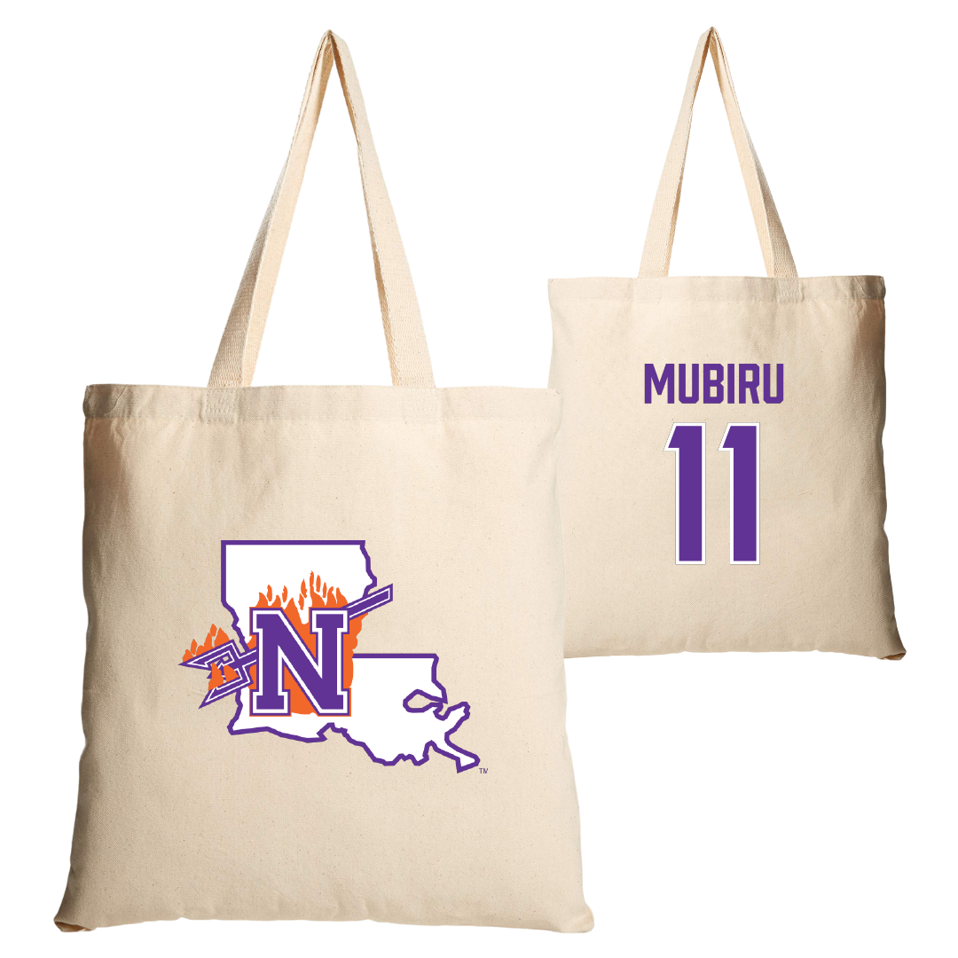 Northwestern State University Basketball Tan Canvas Tote Bag - #11 Chris Mubiru