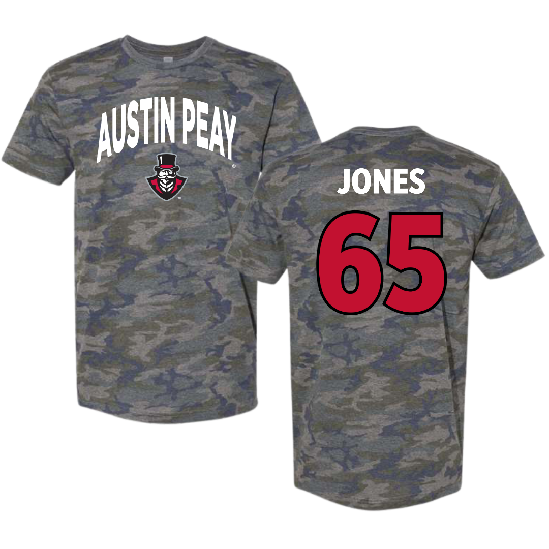Austin Peay State University Football Vintage Camo Tee - #65 Miada Jones