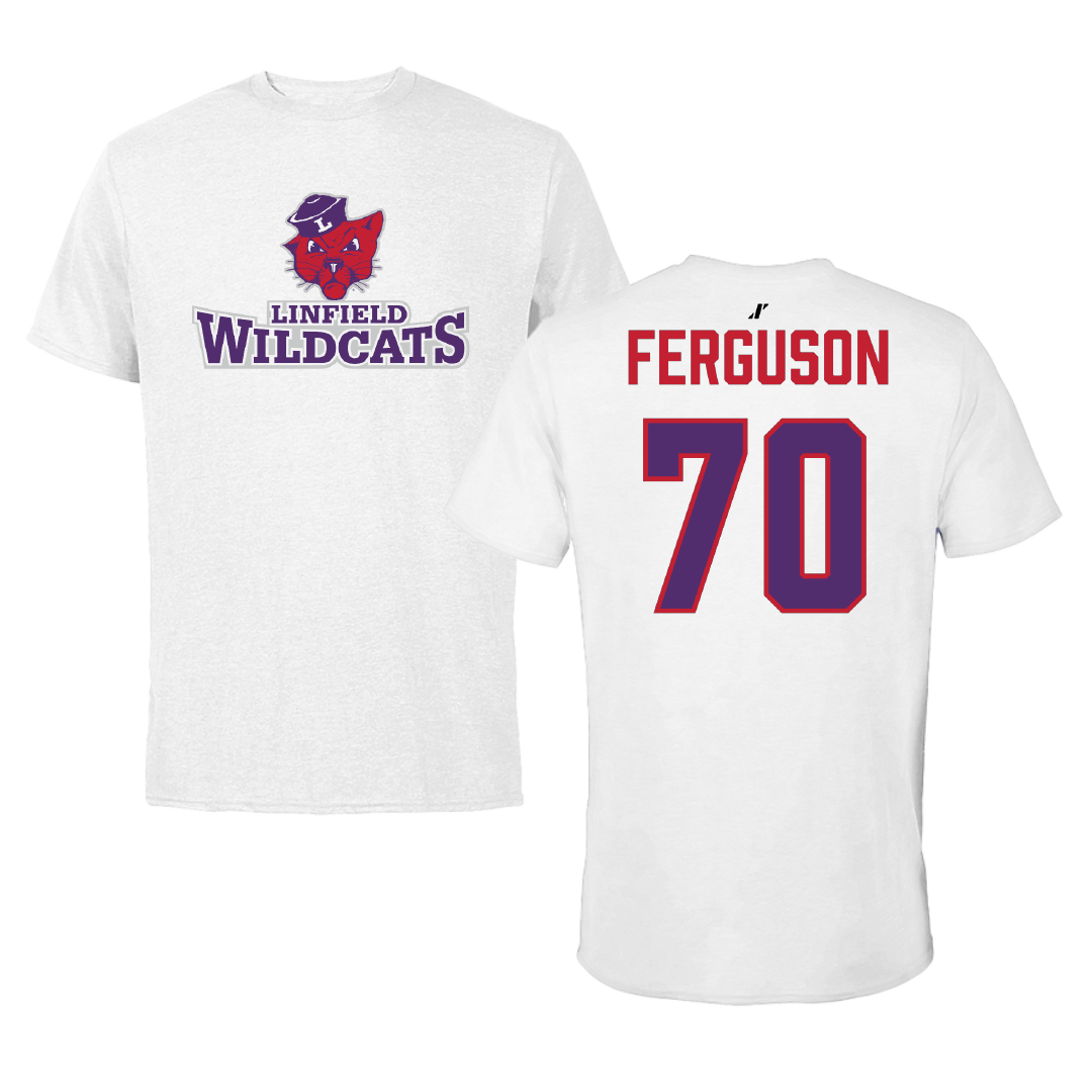 Linfield University Football White Tee - #70 Camden Ferguson