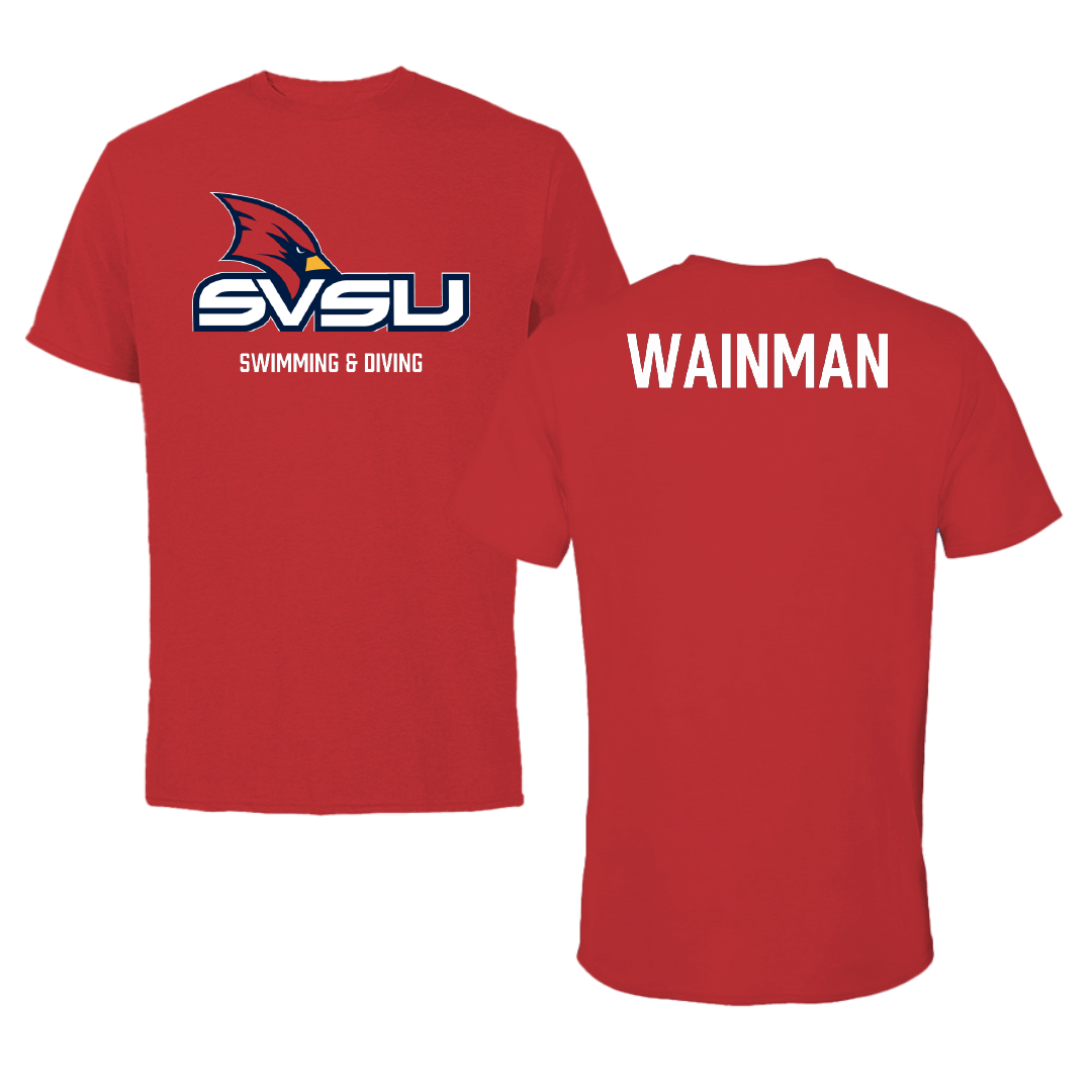 Saginaw Valley State University Swimming & Diving Red Performance Tee - Benjamin Wainman