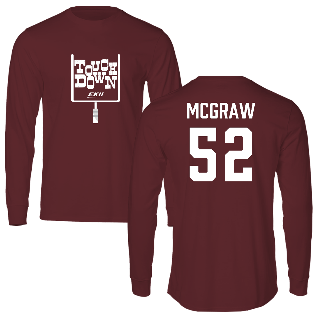 Eastern Kentucky University Football Maroon Touchdown Performance Long Sleeve - #52 Brandon McGraw