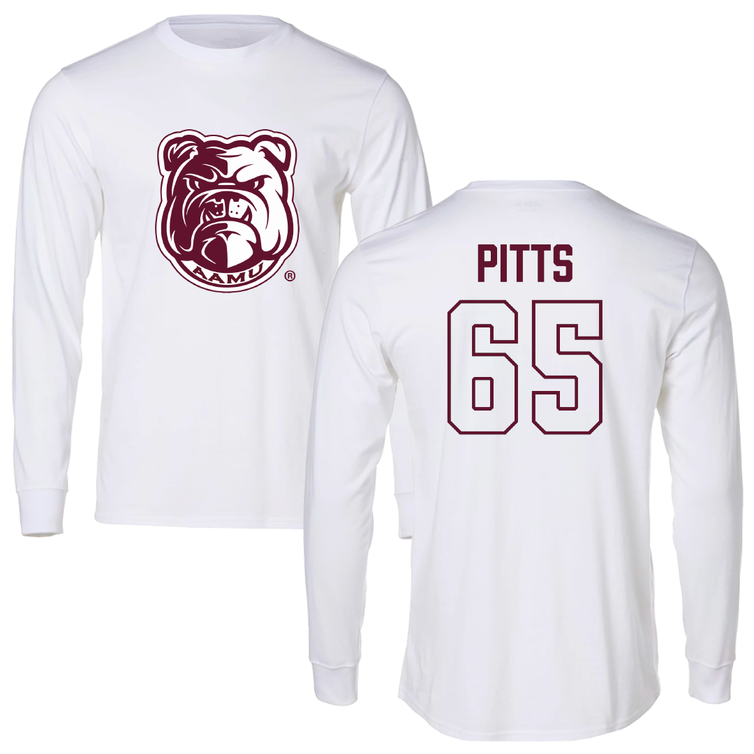 Alabama A&M University Football White Performance Long Sleeve - #65 Devin Pitts