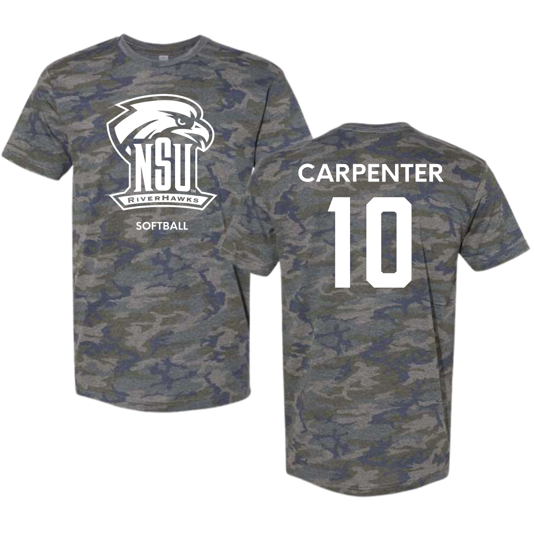 Northeastern State University Softball Vintage Camo Tee - #10 Emily Carpenter