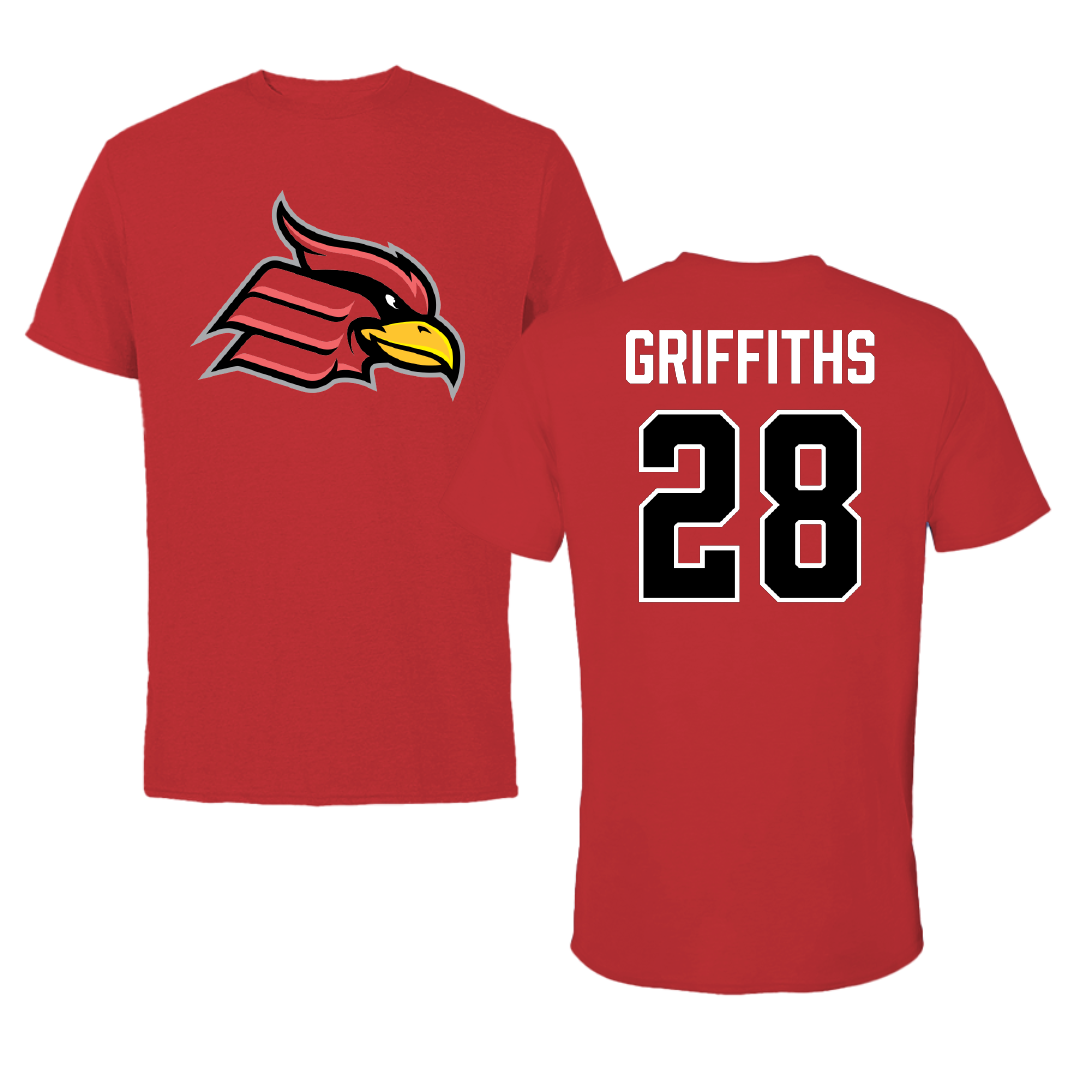 Wheeling University Football Red Performance Tee - #28 Markwan Griffiths