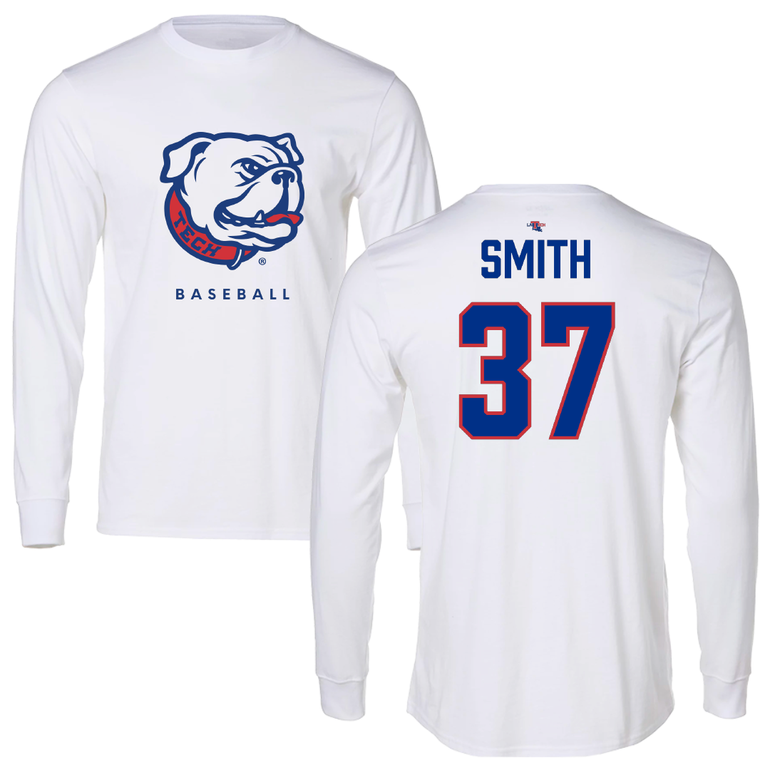 Louisiana Tech University Baseball White Performance Long Sleeve - #37 Cooper Smith