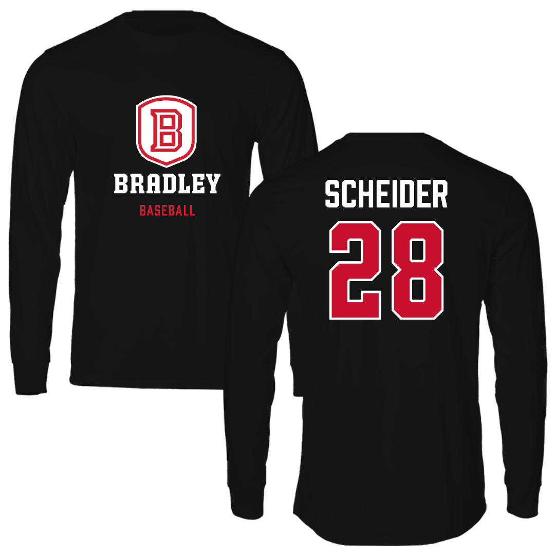 Bradley University Baseball Black Block Long Sleeve - #28 Calen Scheider