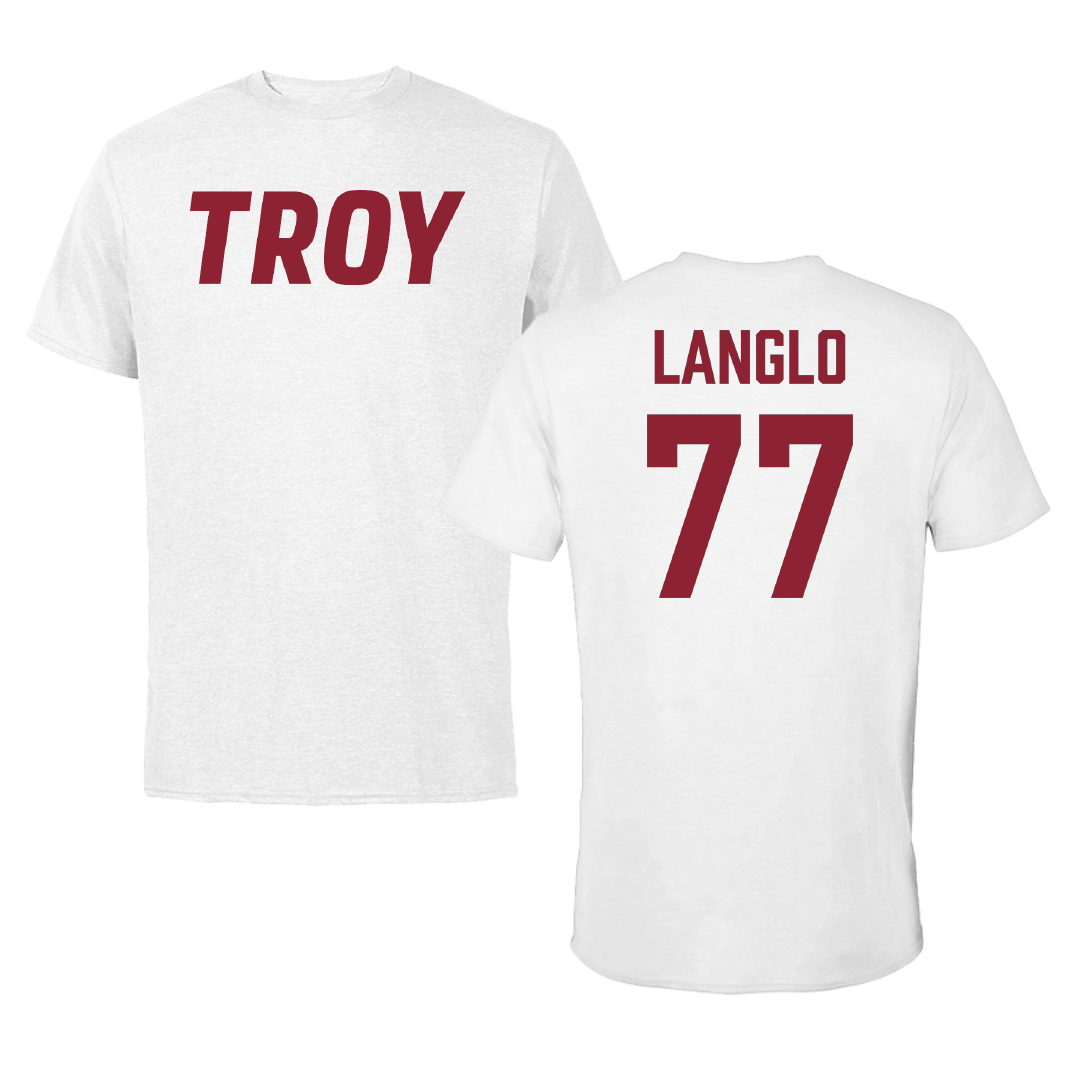 Troy University Football White Tee - #77 Garner Langlo