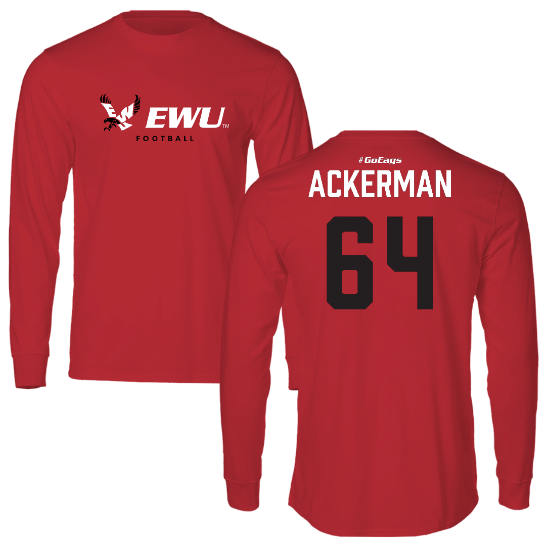 Eastern Washington University Football Red Performance Long Sleeve - #64 Brady Ackerman