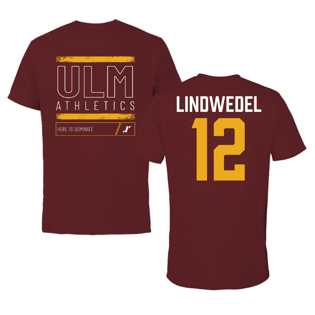 University of Louisiana Monroe Baseball Maroon Dominate Performance Tee - #12 Tony Lindwedel