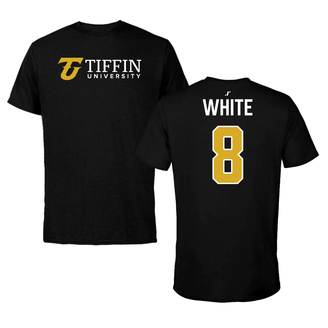 Tiffin University Football Black Tee - #8 Emari White