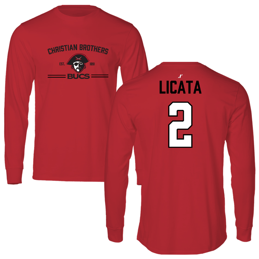Christian Brothers University Baseball Red General Performance Long Sleeve - #2 Jackson Licata