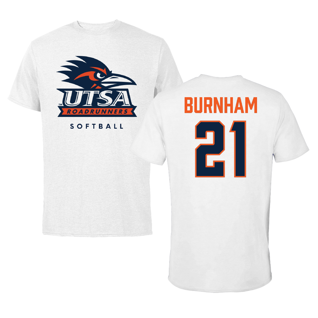 University of Texas at San Antonio Softball White Tee - #21 Jaeden Burnham