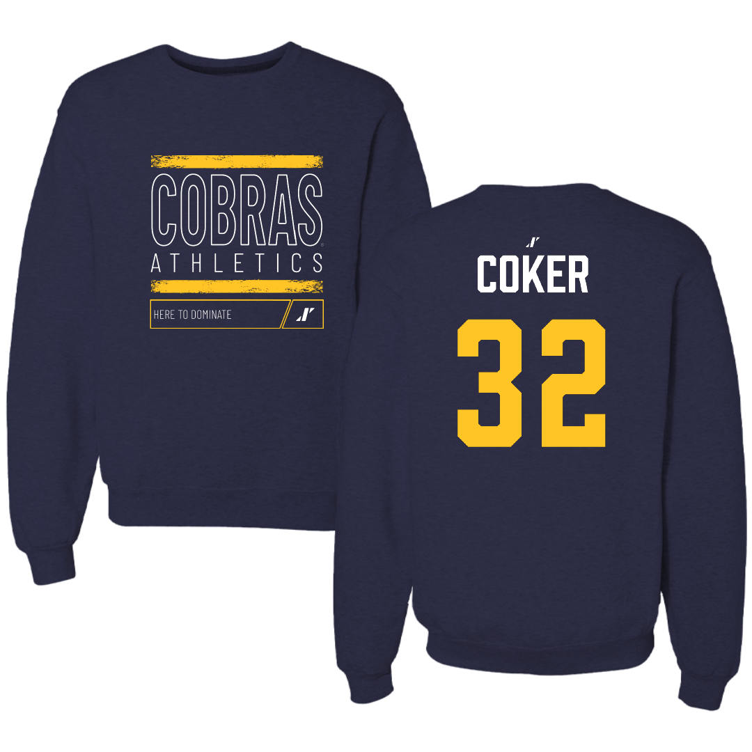 Coker University Lacrosse Navy Dominate Crewneck - #32 Carson Coker