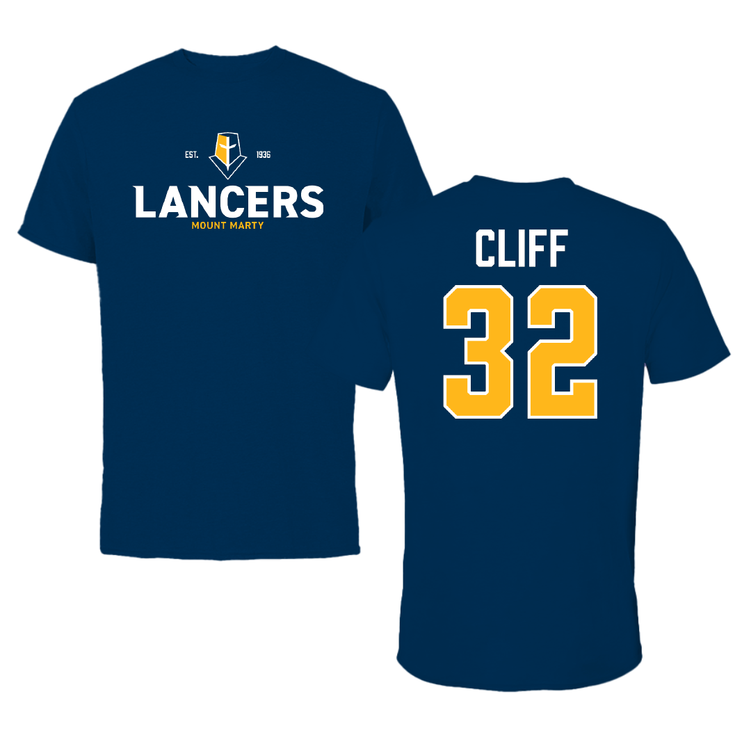 Mount Marty University Football Navy General Performance Tee - #32 Isaac Cliff