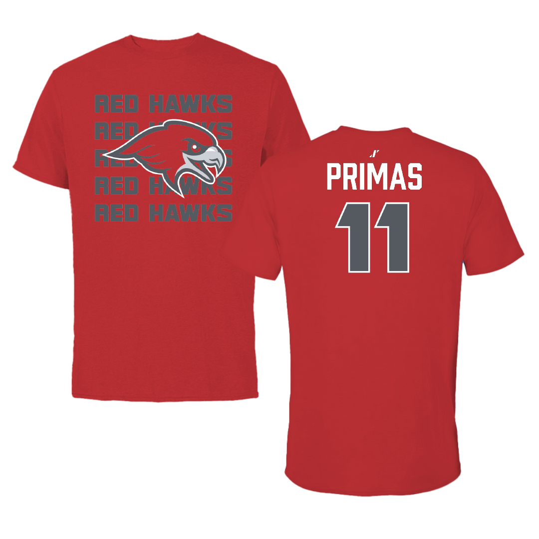 Montclair State University Basketball (M) Red General Performance Tee - #11 Myles Primas