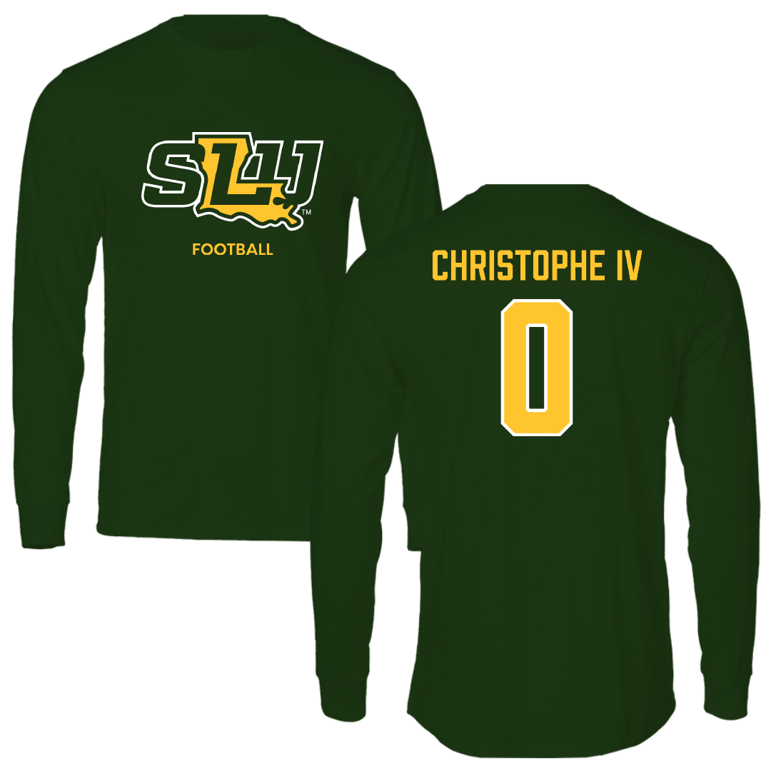 Southeastern Louisiana University Football Forest Green Performance Long Sleeve - #0 Herman Christophe IV