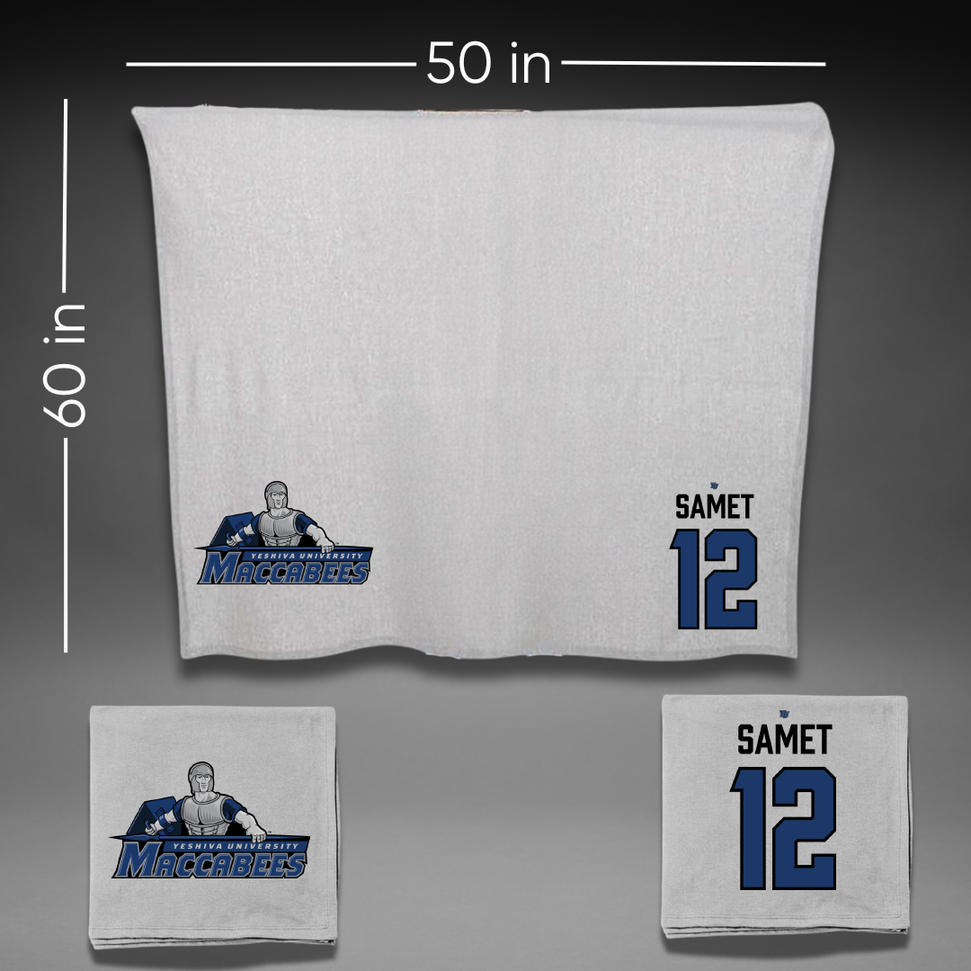 Yeshiva University Basketball Gray Blanket - #12 Zevi Samet