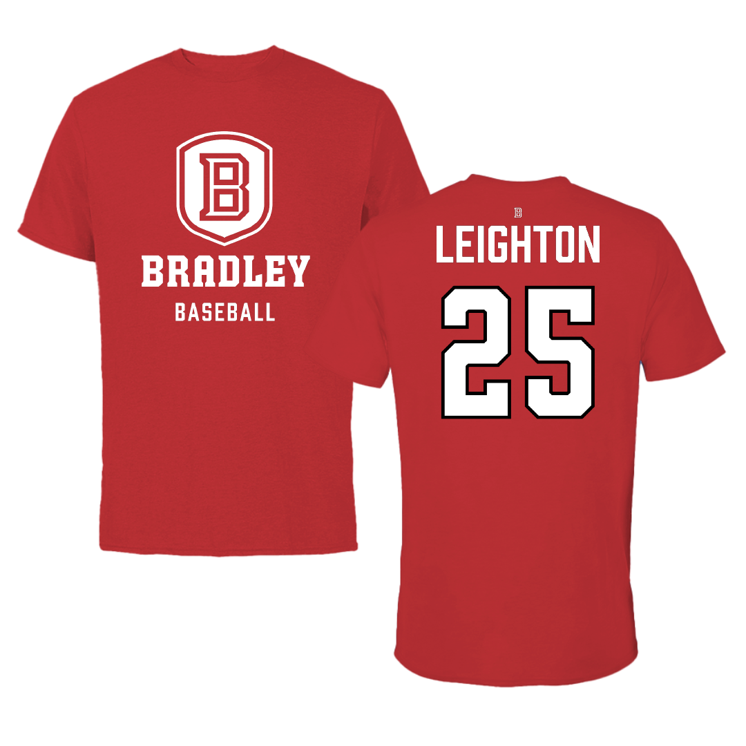 Bradley University Baseball Red Tee - #25 Cal Leighton