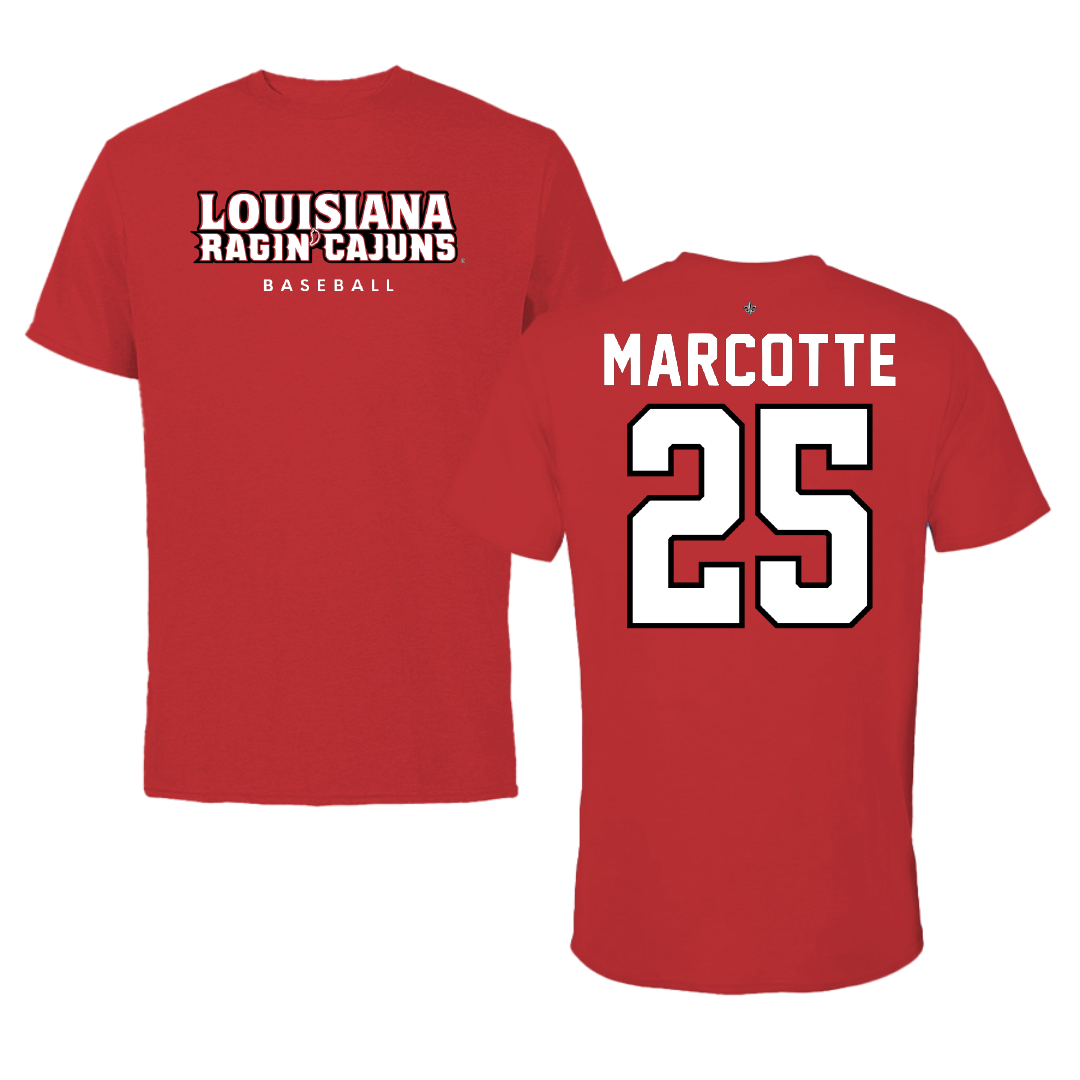 University of Louisiana at Lafayette Baseball Red Tee - #25 Riley Marcotte
