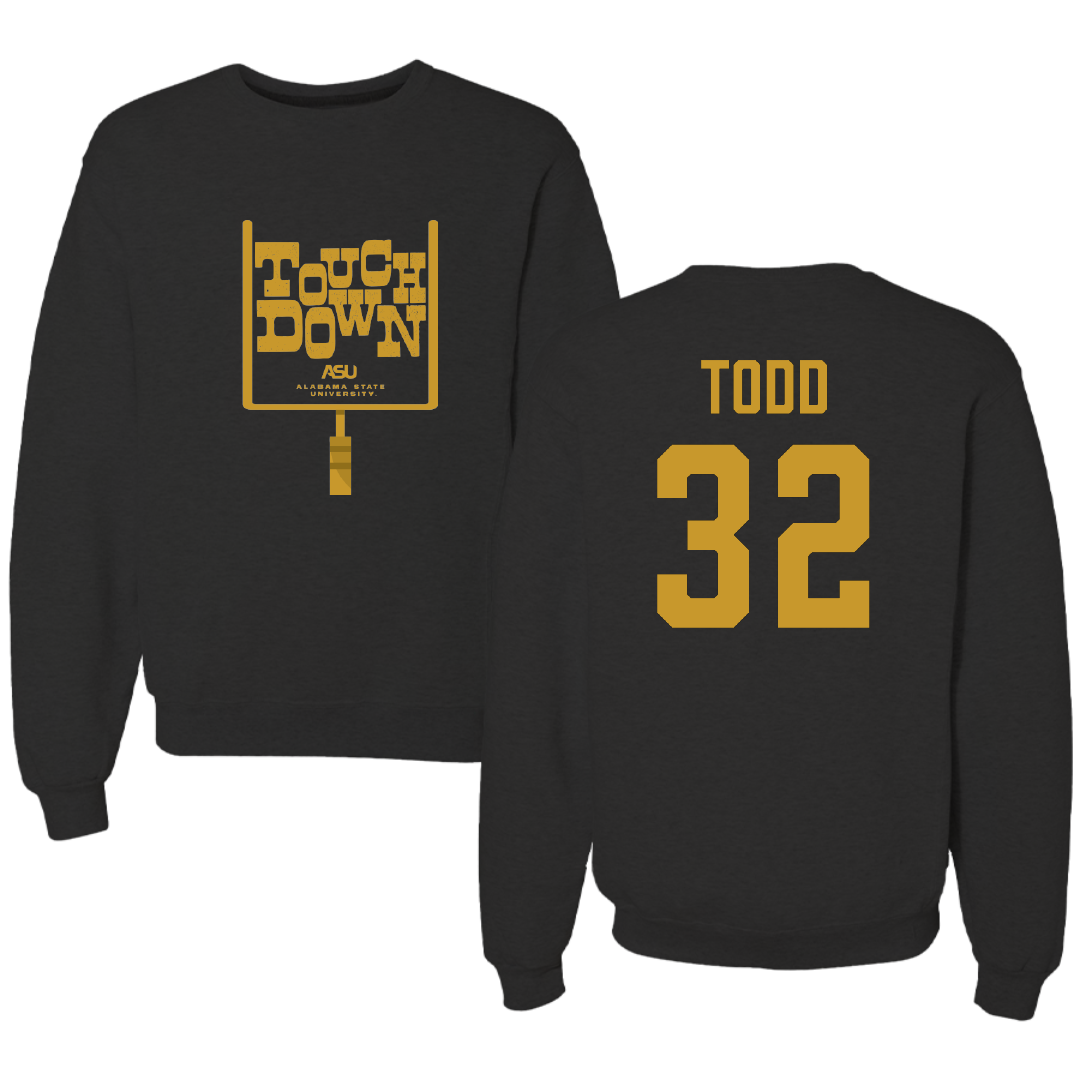 Alabama State University Football Black Touchdown Crewneck - #32 Azariel Todd