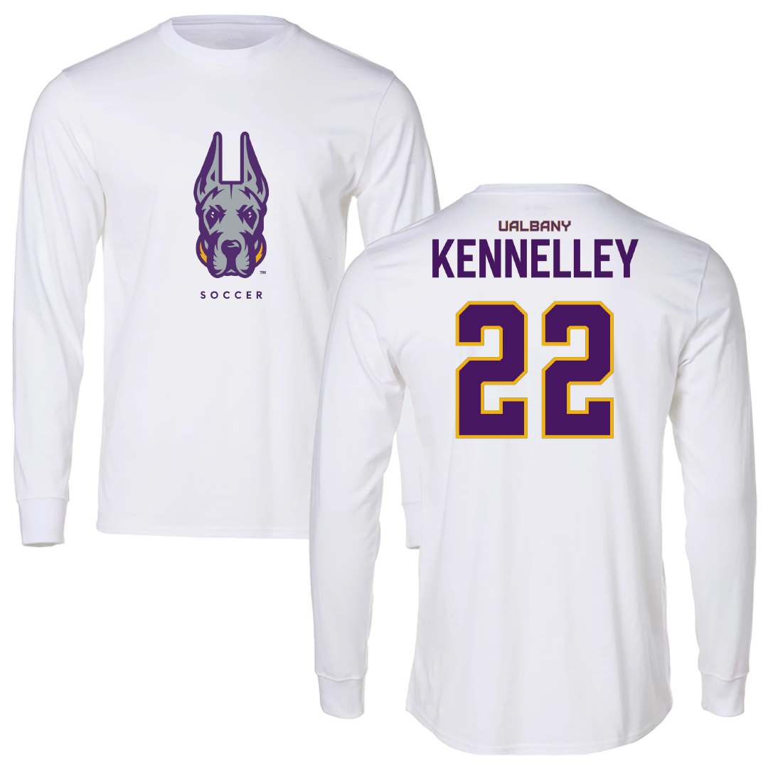 University at Albany Soccer White Performance Long Sleeve - #22 Erin Kennelley