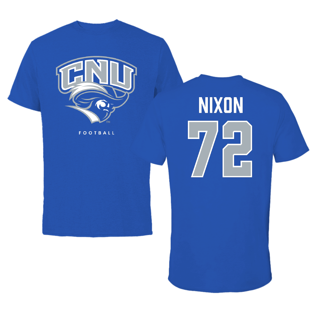 Christopher Newport University Football Blue Performance Tee - #72 Evan Nixon