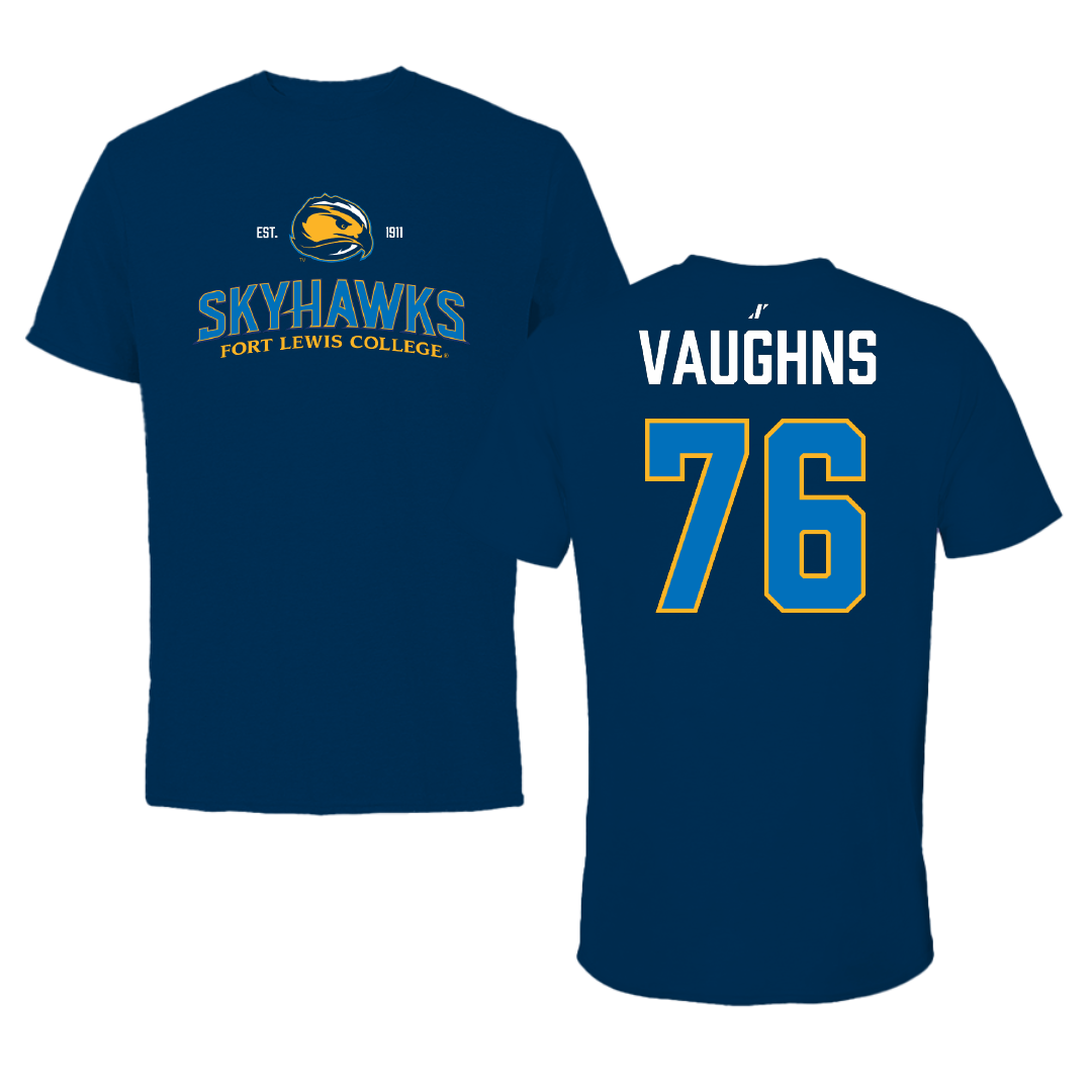 Fort Lewis College Football Navy General Performance Tee - #76 Jayden Vaughns