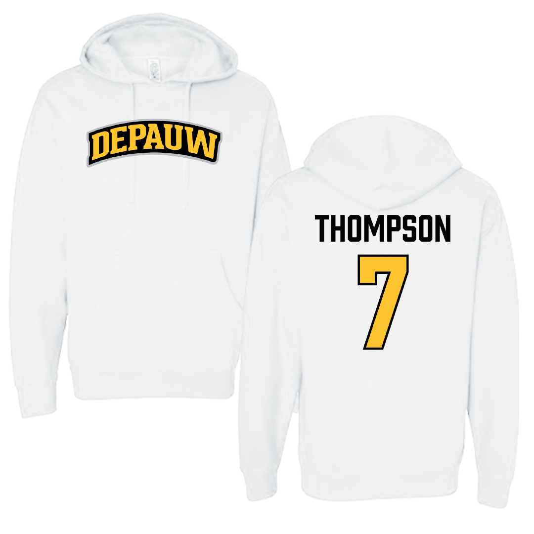 DePauw University Baseball White Hoodie - #7 Luke Thompson