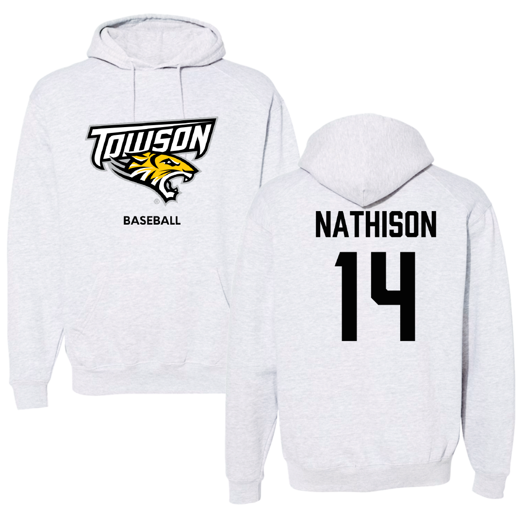 Towson University Baseball Light Gray Hoodie - #14 Brady Nathison