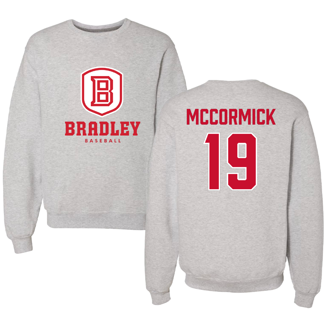 Bradley University Baseball Gray Crewneck - #19 Colin McCormick