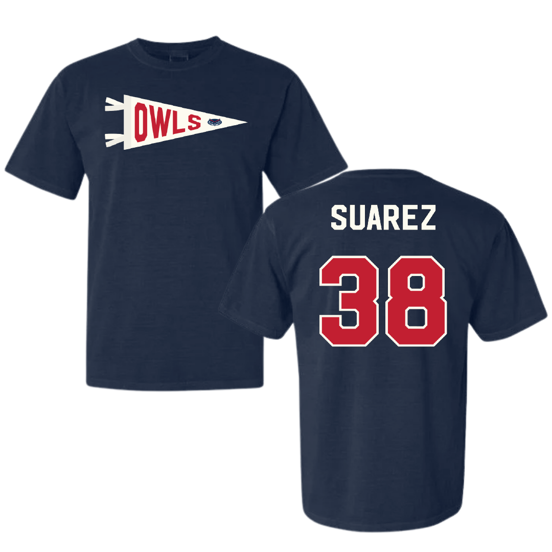 Florida Atlantic University Football Navy Pennant Comfort Colors Tee - #38 Morgan Suarez