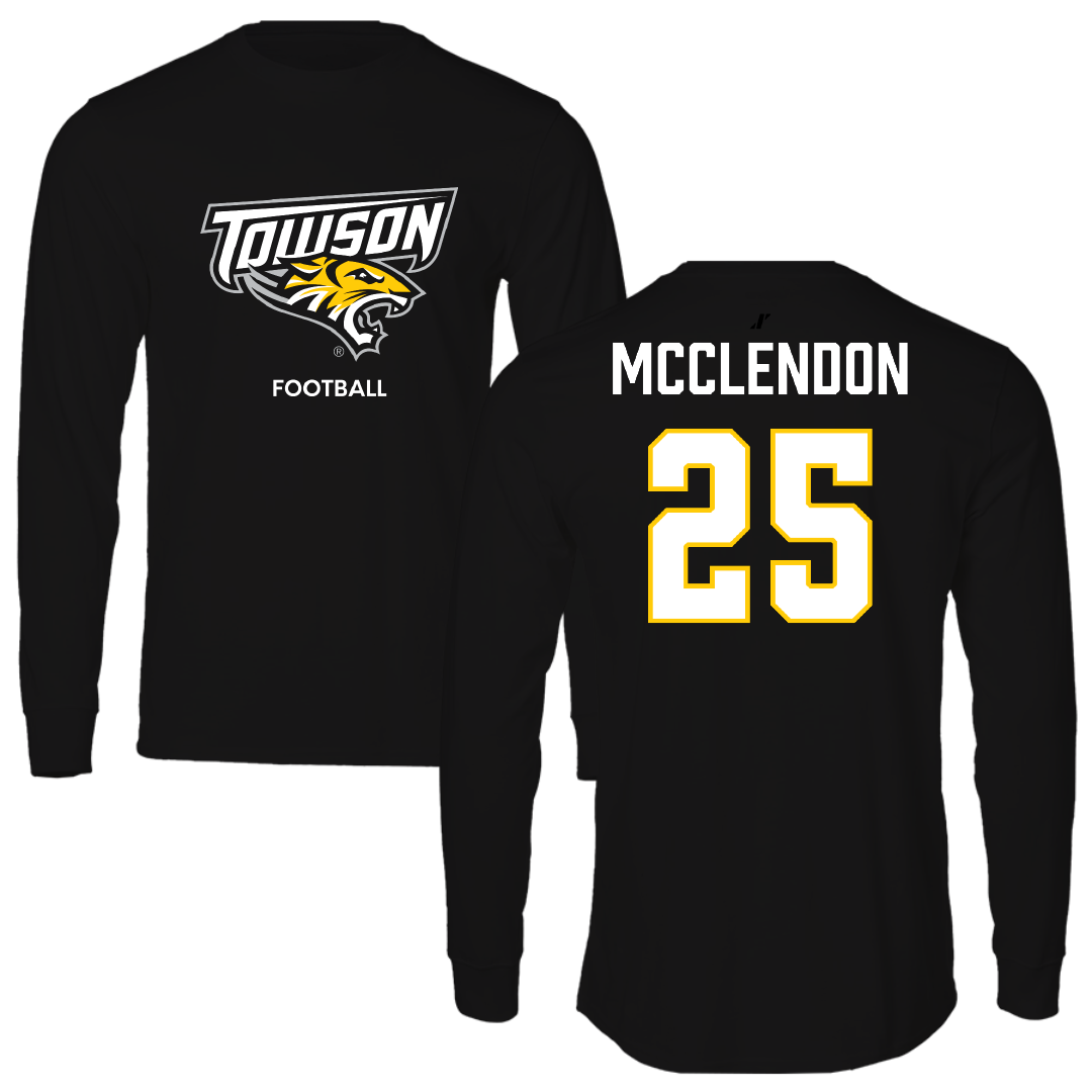 Towson University Football Black Performance Long Sleeve - #25 Cedric McClendon