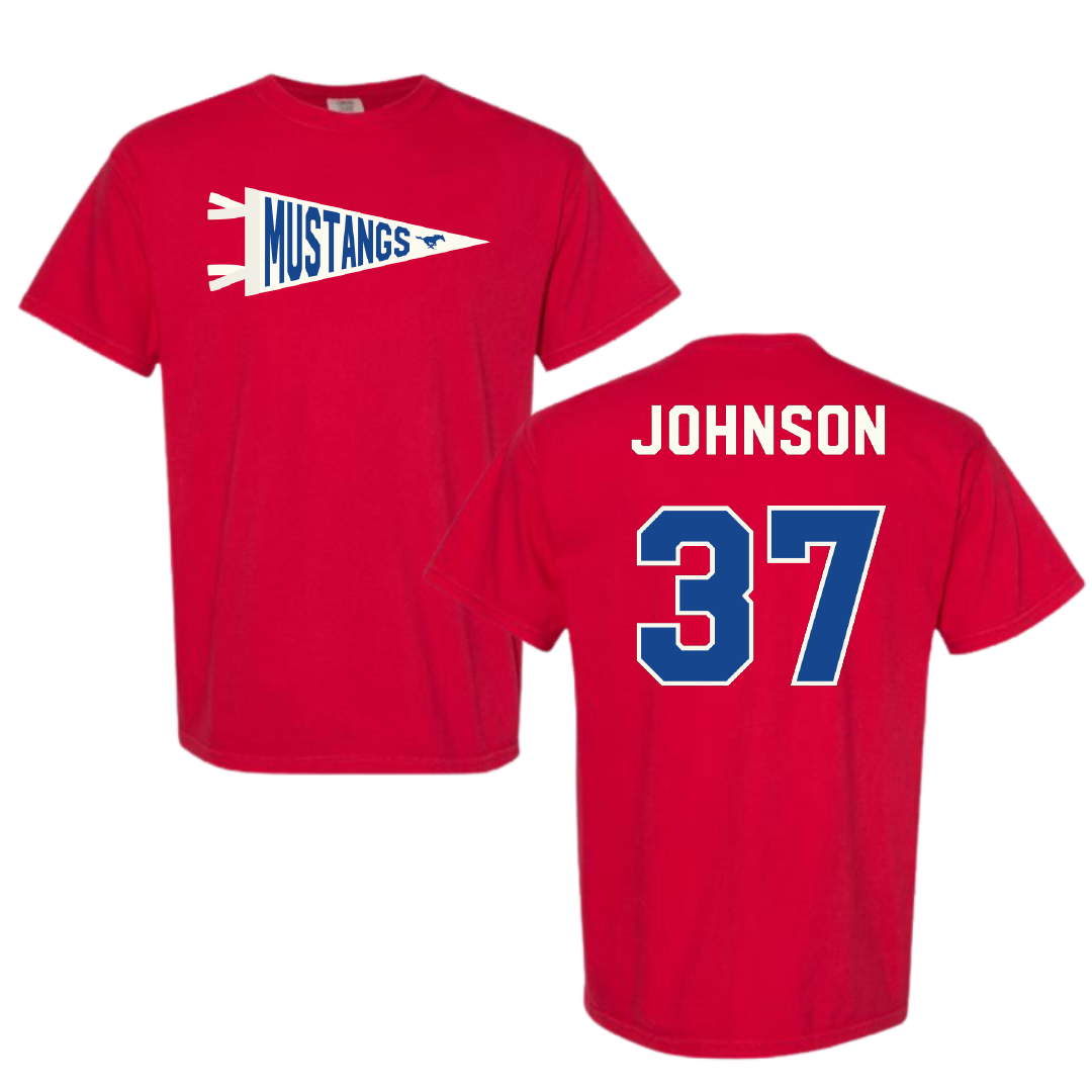 Southern Methodist University Soccer Red Pennant Comfort Colors Tee - #37 Chance Johnson