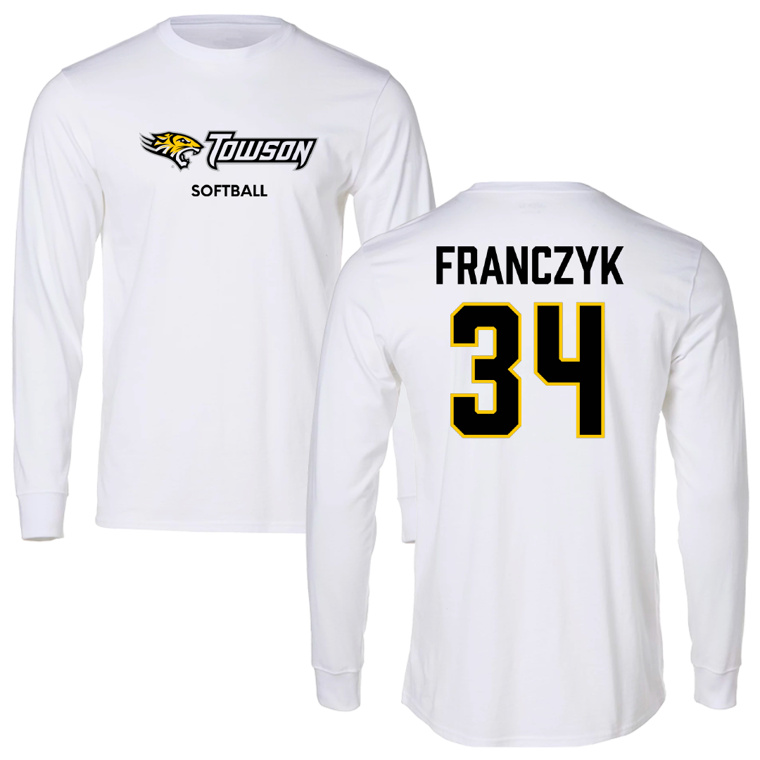 Towson University Softball White Long Sleeve - #34 Grace Franczyk