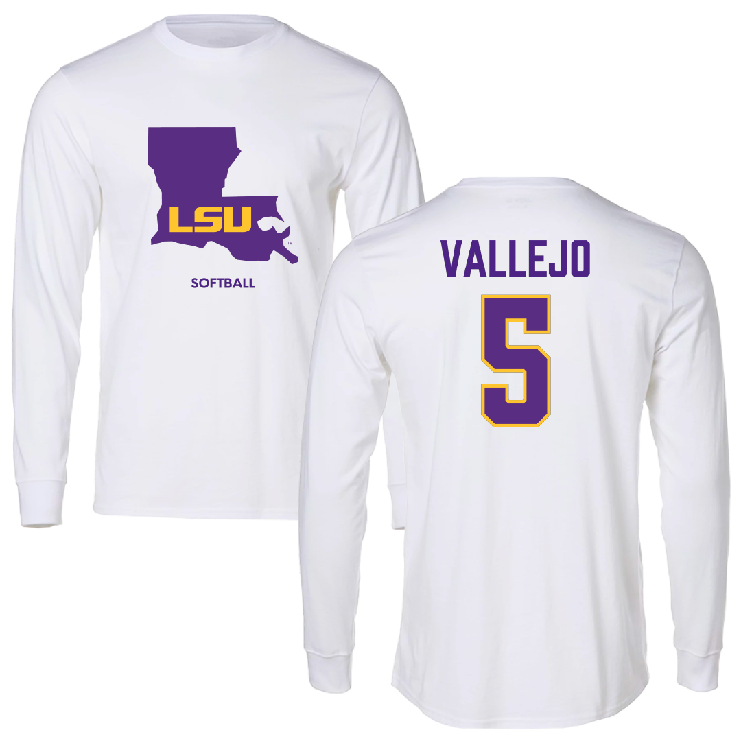 Louisiana State University Softball White Performance Long Sleeve - #5 Ashley Vallejo