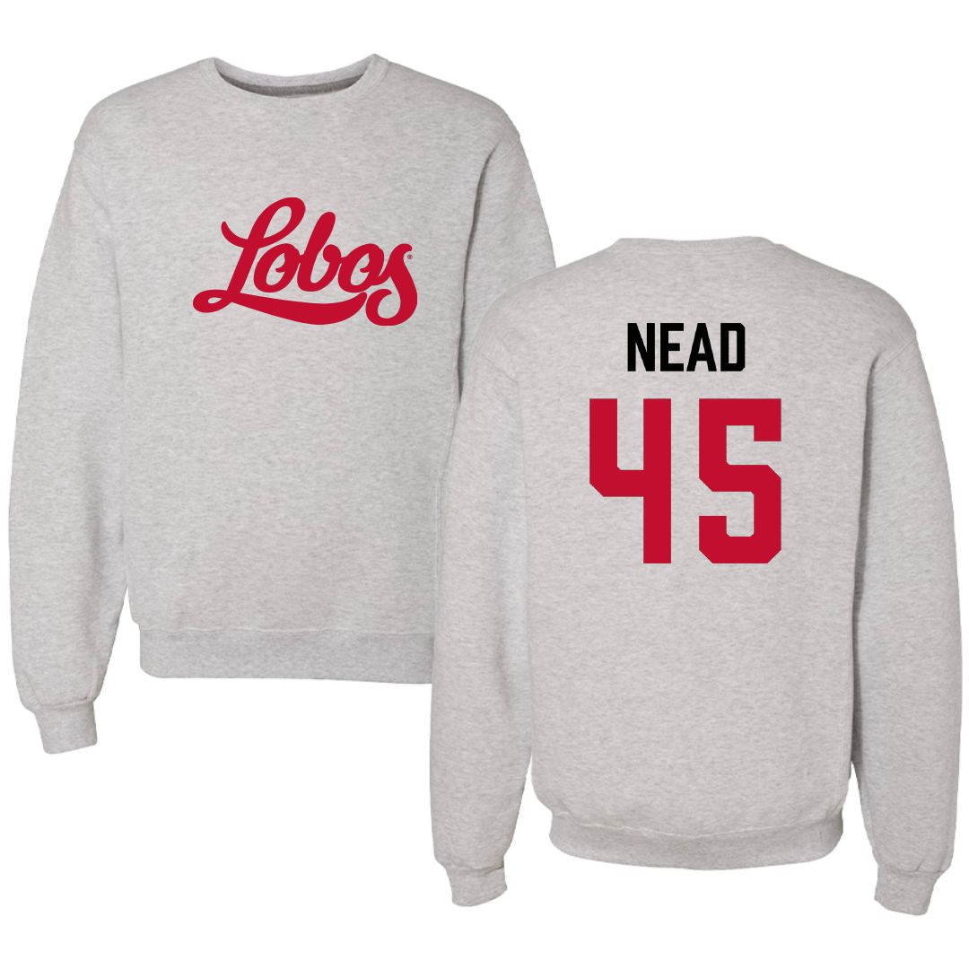 University of New Mexico Football Light Gray Crewneck - #45 Keayen Nead