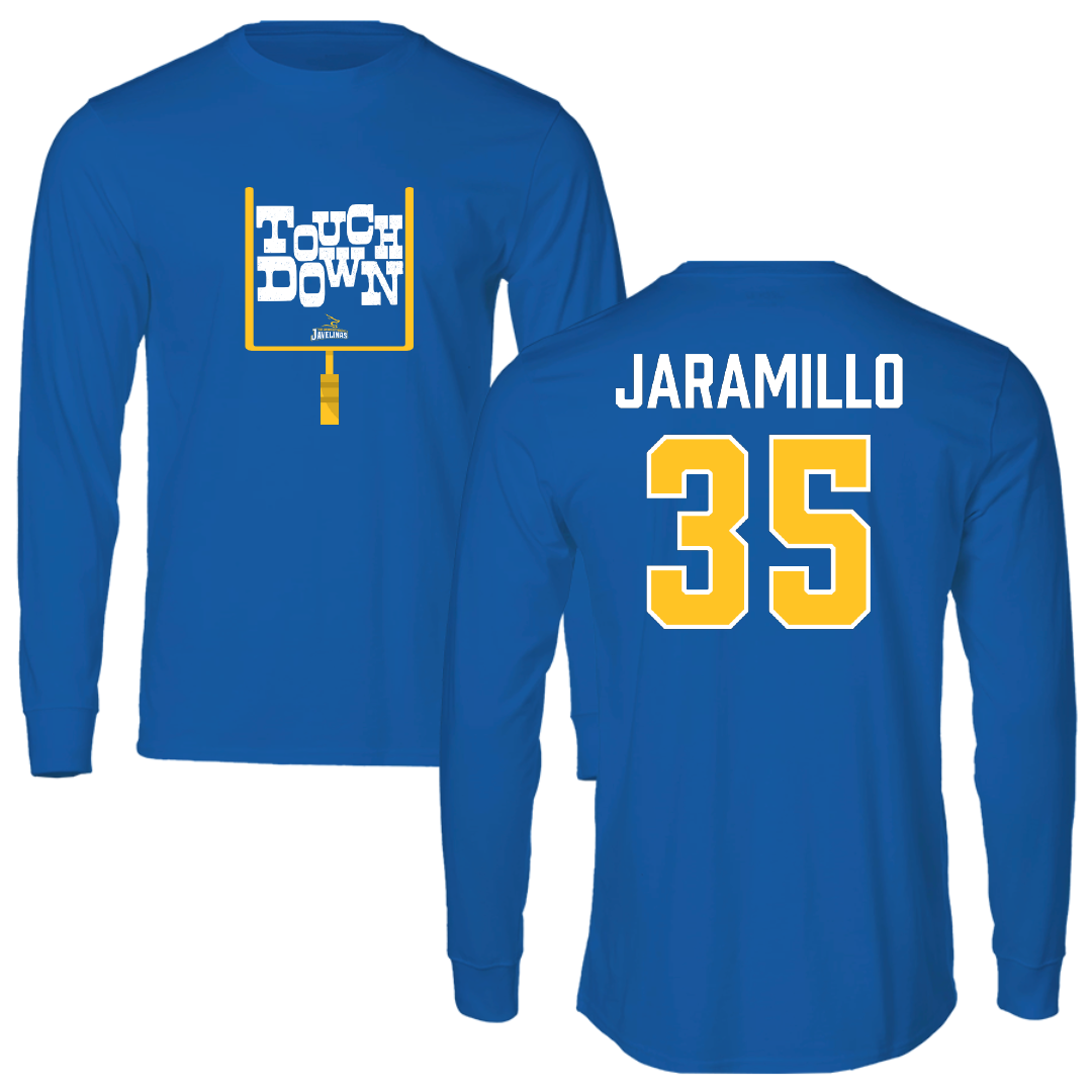 Texas A&M University-Kingsville Football Blue Touchdown Long Sleeve - #35 Luis Jaramillo
