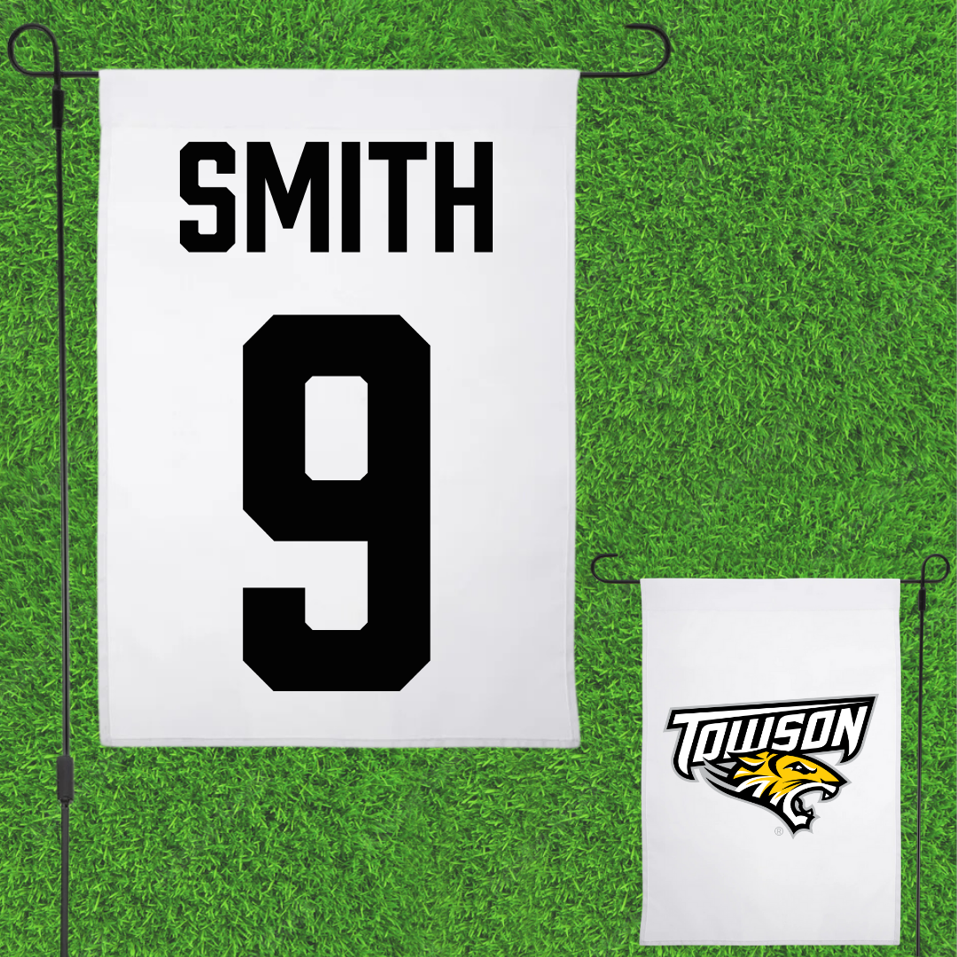 Towson University Football White Garden Flag - #9 Makye Smith