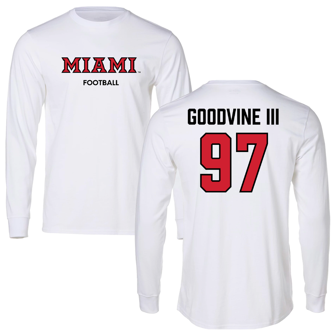 Miami University (Ohio) Football White Performance Long Sleeve - #97 William Goodvine III