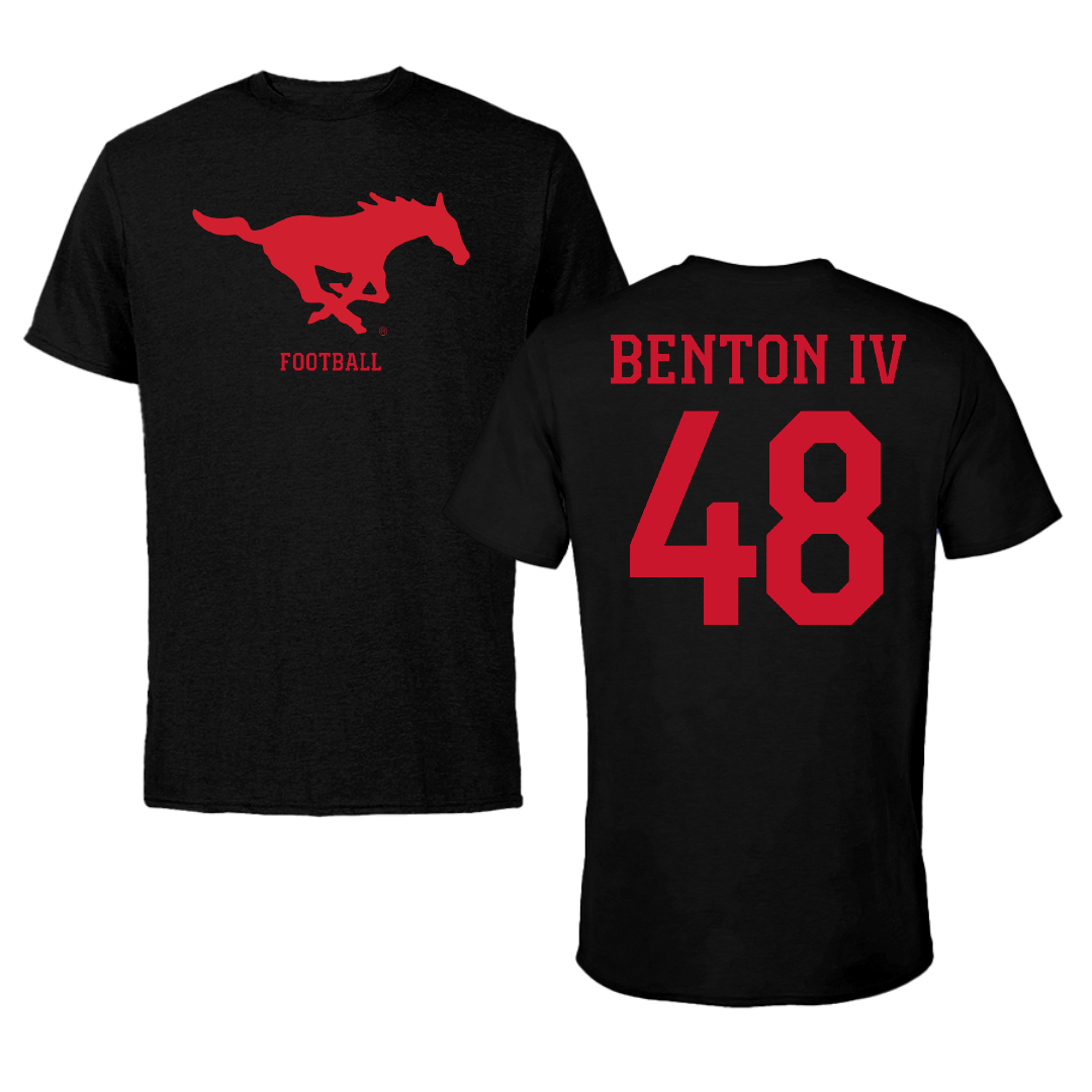 Southern Methodist University Football Black Performance Tee - #48 Will Benton IV