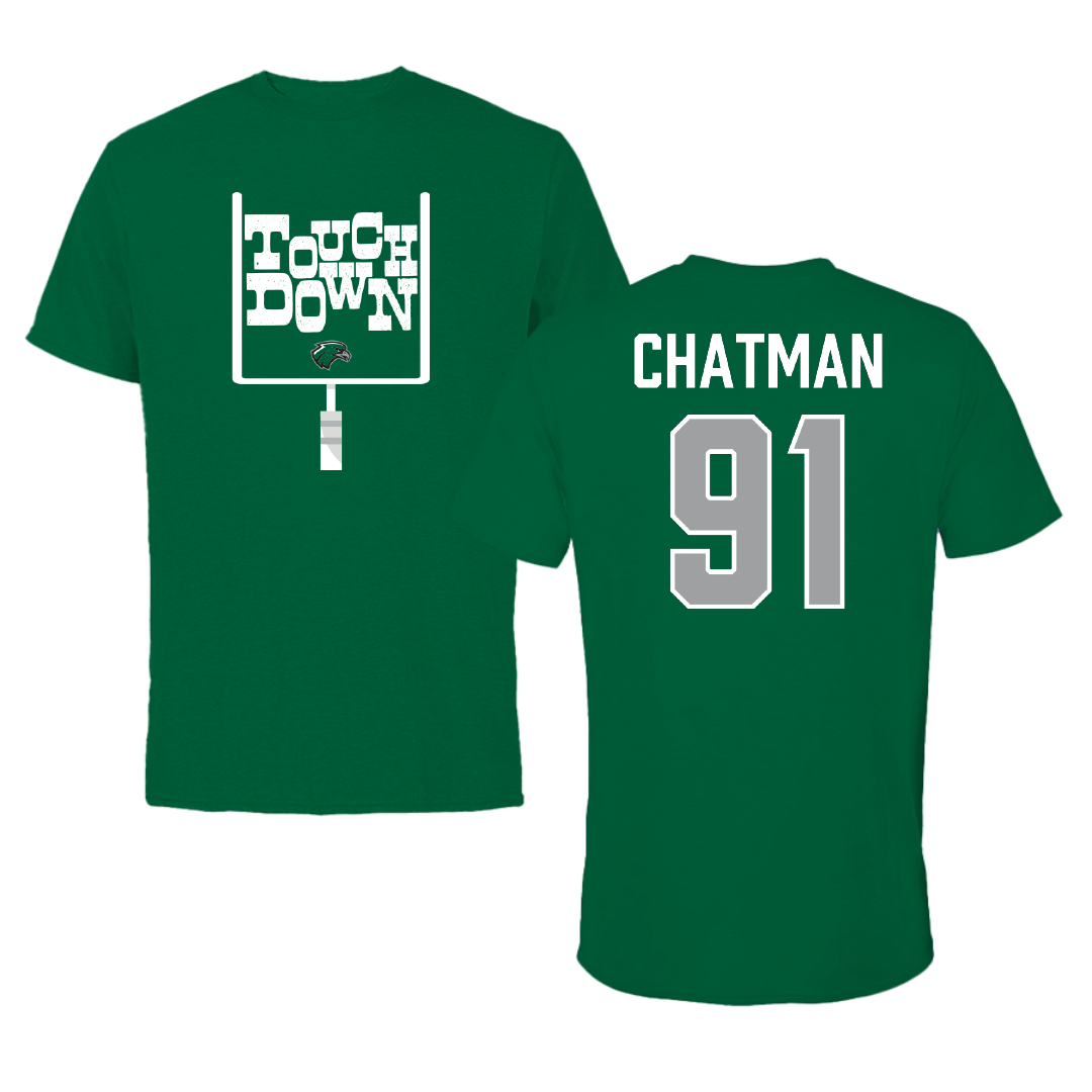 Northeastern State University Football Green Touchdown Performance Tee - #91 Marquez Chatman