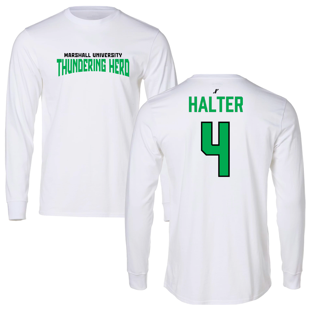 Marshall University Baseball White Classic Performance Long Sleeve - #4 Franklin Halter