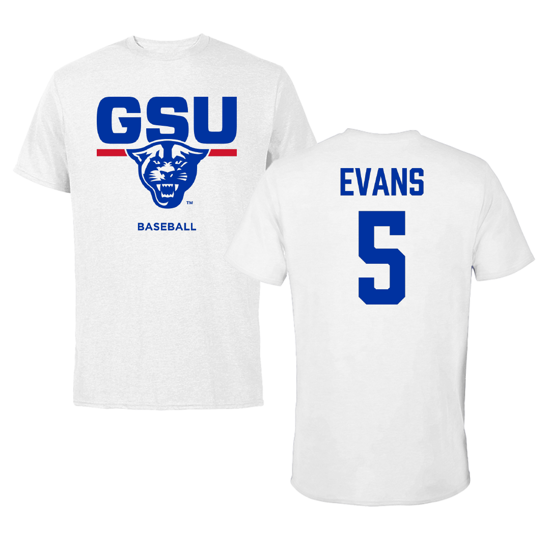 Georgia State University Baseball White Performance Tee - #5 Joshua Evans