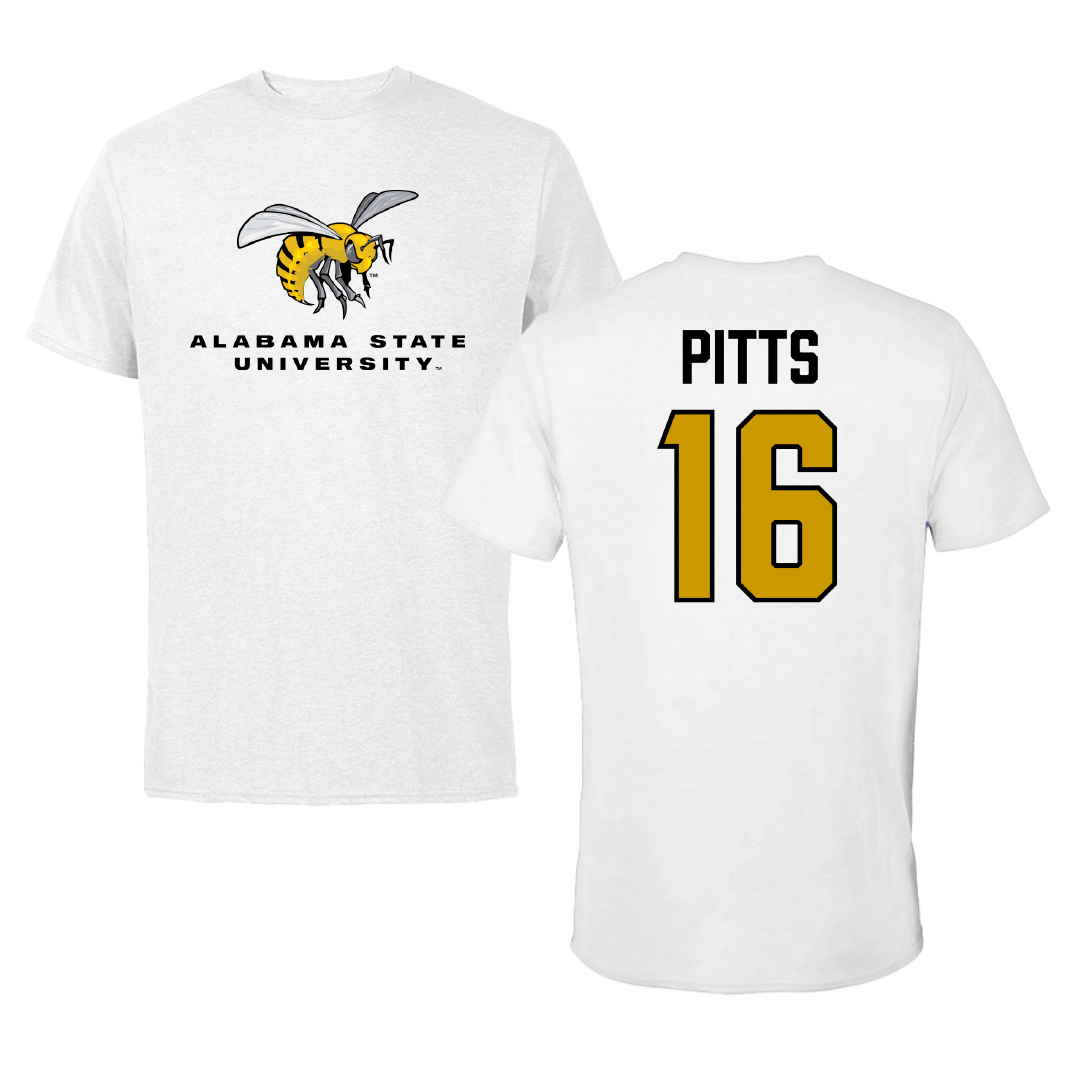 Alabama State University Football White Tee - #16 Christian Pitts