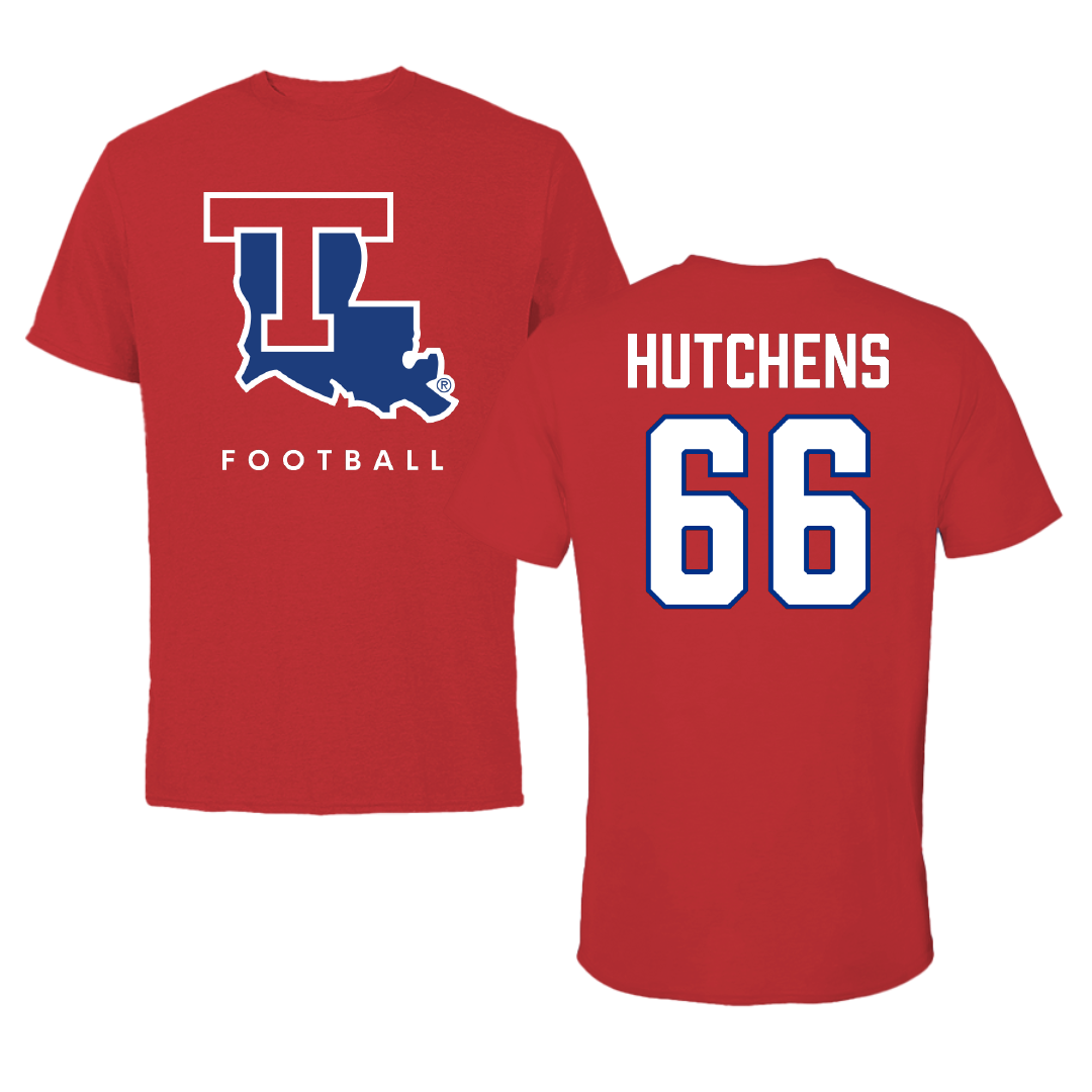 Louisiana Tech University Football Red Tee - #66 Will Hutchens