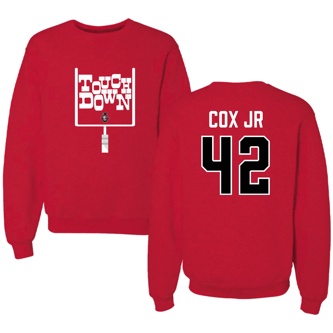Austin Peay State University Football Red Touchdown Crewneck - #42 TJ Cox Jr